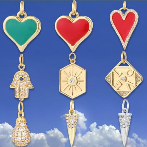Heart Pendant Charms for Jewelry Making Supplies Gold Diy Earring Bracelet Necklace Jewelry Charms Copper Zircon Accessories