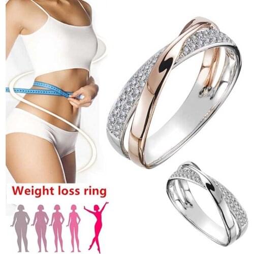 Silver Weight loss ring Two Tone X Shape Criss Cross Ring for Women Wedding Trendy Jewelry Dazzling Micro Paved CZ Stone