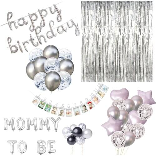 Silver 1st Birthday Banner Number Foil Balloons Kids Birthday Decoration Baby Shower Ballons Wedding Event Party Supplies
