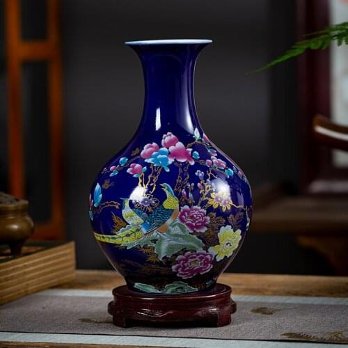 Classis Modern Ceramic Flower Vase Peony flower Lotus Peacock Handpaint Porcelain Tabletop Vase Home Ornaments Insect craft