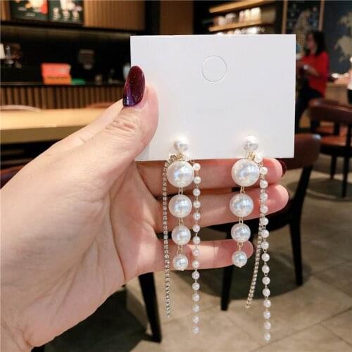 Korean Big Pearl Tassel Long Drop Earrings For Women 2020 White New Party Wedding Jewelry Brincos Wholesale