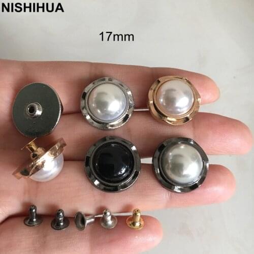 20 sets - Large Pearl Metal Rivet Studs 17mm Round Metal Cup With Black/White Pearl,Decor Rivets For Jeans,Leather,Bag,Hat A