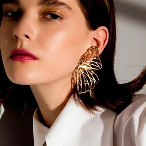 Female Hyperbole Stud Earrings Trendy Butterfly Wing Shaped Hollow Design Surprise Birthday Present For Women Accesories