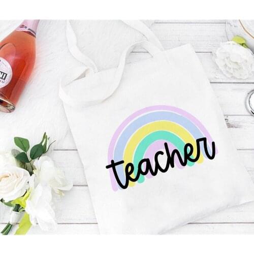 Harajuku Female Canvas Shopper Tote Bag rainbow Pattern Print Graphic Fashion Reusable Ladies Shoulder Bag Women shopping Bags
