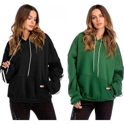 Women Batwing Long Sleeve Hoodies Solid Color Stripes Printed Drawstring Sweatshirt Casual Baggy Loose Pullover Tops