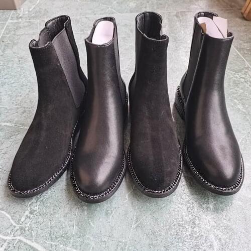 Women ankle boots natural leather shoes plus size 22-26.5cm Cowhide+cow suede Chelsea boots fashion 2colors optional black boots