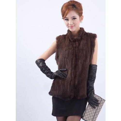 Free Shipping New Nature Genuine real knitted Mink Fur Vest women Warm Jacket Winter Waistcoats Big Size