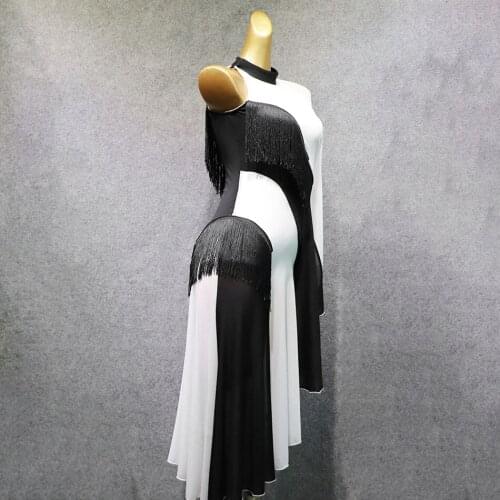 2020 New Latin Dance Dress Women W391 Patchwork Tassel Lotus Performance Costume Dancing Cloth Belly Chacha Ballroom Dresses