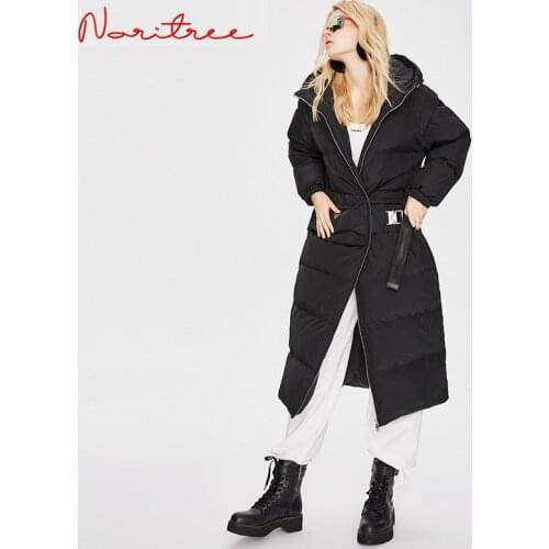 Can fit -30℃ Cold Winter Super Longer Duck Down Coats Female Thicker Warm Fluffy Down Coats Hooded Parkas With Belt wy363