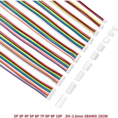 10set 150mm Wire Cable Connector DIY ZH-1.5 JST 2Pin-10Pin 28AWG Electronic Line Single Connect Terminal Plug Connectors