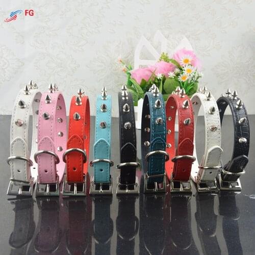 20 Pieces/Lot)High Quality Pet Cat Dog Collar PU Leather Rivet Spiked Studded Adjustable Dog Neck Strap Collar