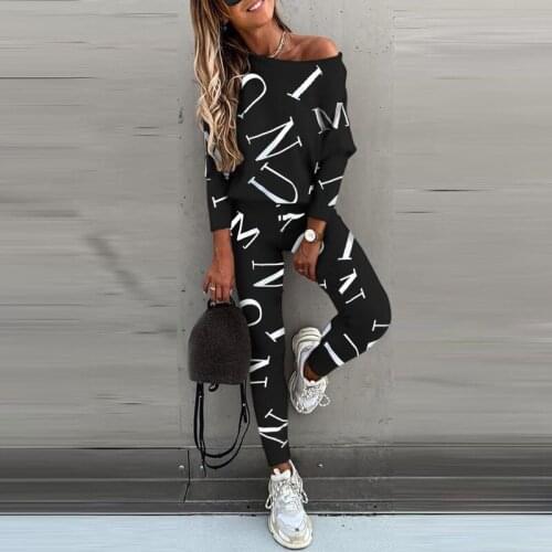 2021Spring Women tracksuit Female Sexy Off Shoulder Long Sleeve Tops&long Pant 2 piece Set Elegant Autumn Casual Elegant outfit