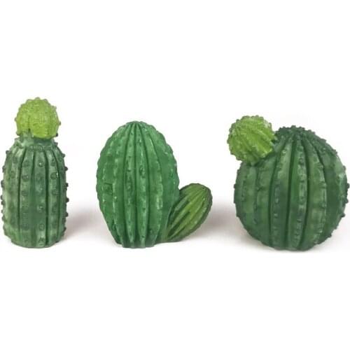 3pc Artificial Cactus Plants Resin Craft Figurine Model Ornament Miniature Garden Fairy Decoration Glass Decor DIY Accessories