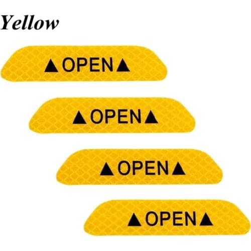 4 Pcs/Set Car Door Stickers Universal Safety Warning Mark OPEN High Reflective Tape Auto Driving Safety Reflective Strips Yellow
