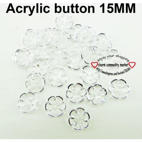 100PCS 15MM silver edge Transparent flowers ACRYLIC Dyed Plastic buttons coat sewing clothes accessorY A-032