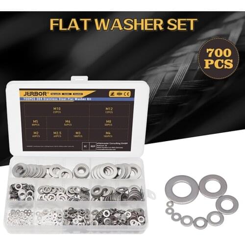 700Pcs M2 M2.5 M3 M4 M5 M6 M8 M10 M12 Stainless Steel Washer Plain Washer Kit Screw Fastener Hardware Assortment Accessories