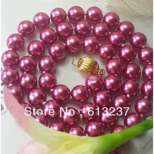 Free shipping 10mm rose red shell simulated-pearl hot sale women chains rope necklace wholesale price jewelry 18inch MY4186