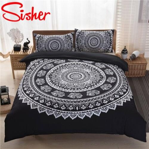 Bohemia Datura Adult Bedding Set Classic Manta Queen Size Duvet Cover Sets Single King Bedclothes Black Polyester Quilt Covers