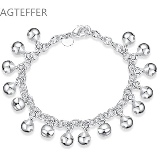 AGTEFFER 925 Sterling Silver Round Bells Clang Bracelet For Women Wedding Engagement Party Jewelry