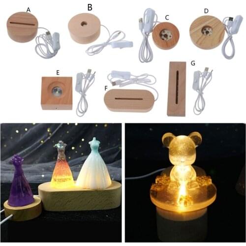 Wood LED Display Base Resin Art Ornament Wooden Night Lighted Base Stand Crafts F3MF