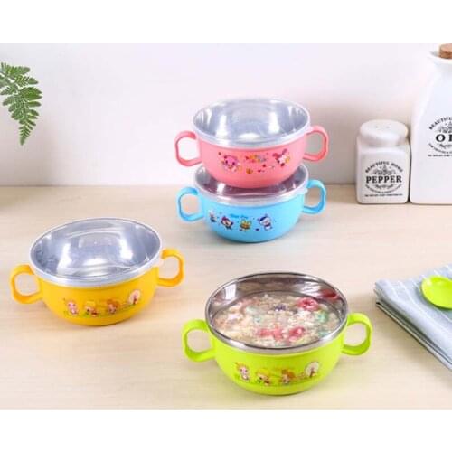 Children Stainless Steel Bowl Tableware Set With Spoon Handle Baby Soup Bowl Food Container Lunch Box Kids Feeding Dinnerware