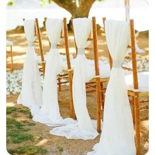 Flowy White Ivory Chiffon Wedding Chair Sashes Bows Custom Chair Covers For Wedding DIY Wedding Party Banquet Chair Decorations