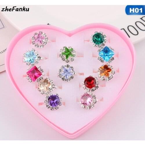 12/24/36pcs Jewelry Rings with Heart Shape Box Birthday Gift Adjustable Rings Set for Little Girls
