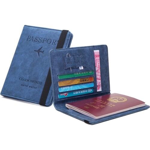 RFID PU Leather Wallet Men Business Travel Passport Cover Credit ID Card Holder Case Black Pink Blue Women Purse for Blocking