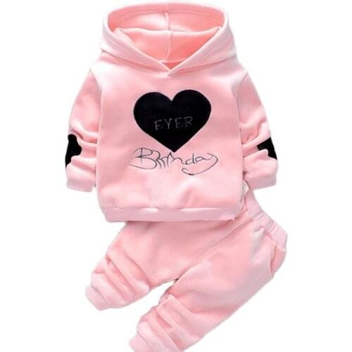 Autumn Winter Children Clothing Sets Baby Girl Love Print Thick Fleece Hoodies Pants 2pcs Sports Suits Girls Casual Warm Outfit
