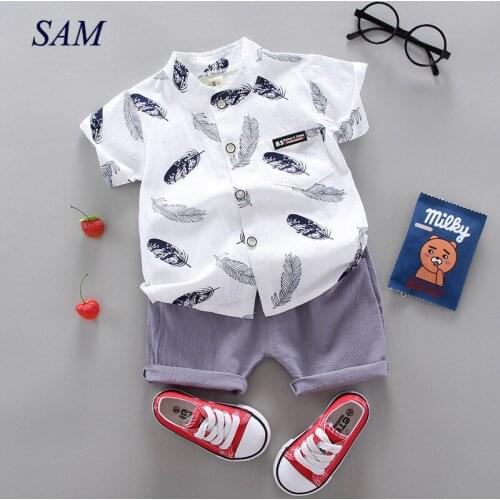 2020 summer baby boys suits childrens short sleeve feather pattern t shirt + shorts 2 pcs clothing sets kids clothes