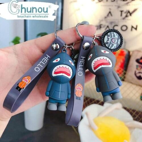 Creative Cute Anime Shark Keychain Cartoon Shark Epoxy Car Wallet Keychain Pendant Accessories Best Friend Gift Wholesale