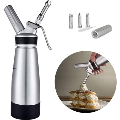 Cream Whipper Whipped Cream Dispenser Aluminum Hand Cream Whipper with Decorating Nozzles Dessert Tools Stainless Steel