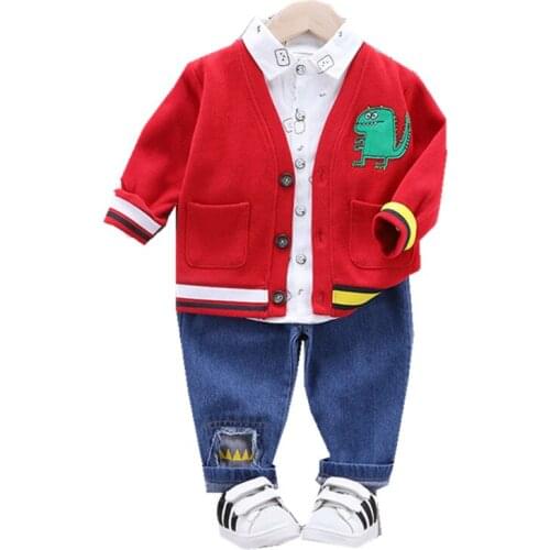 New Spring Autumn Children Casual Clothes Baby Boy Girls Cartoon Jacket Lapel Shirt Jeans Pants 3Pcs/sets Kid Toddler Sportswear