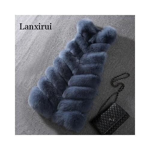 Spring autumn jacket women fake fur vest female big fluffy fox fur long parka sleeveless men made coat luxury streetwear new