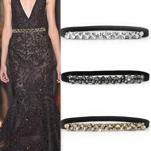 Fashion Crystal Belts Women Elastic Waist Belts Rhinestone Luxury Waistband Lady Black Gold Waist Belts Coat Sweater Girdle Belt