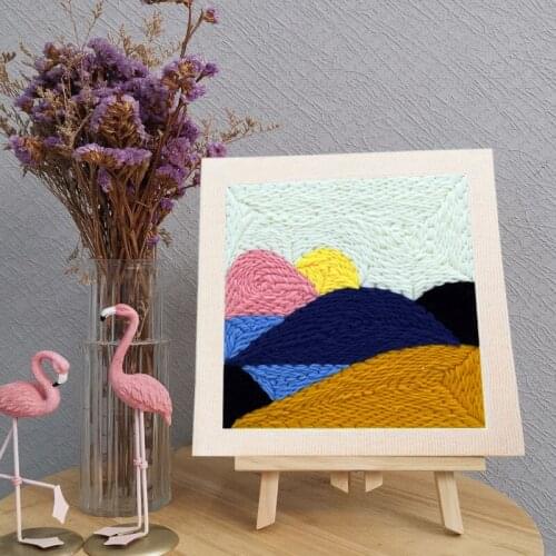 Handcraft Embroidery Rug Hooking Wall Painting Gift Landscape DIY Punch Needle Kit with Wood Sewing Home Decor For Beginner