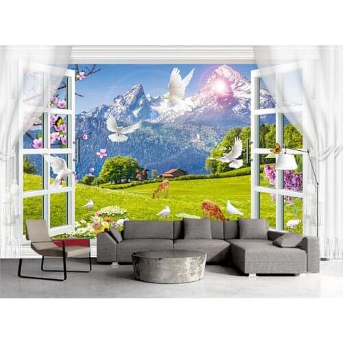 3d wall murals wallpaper for living room Pigeon fawn in snowy mountain meadow outside the window wallpaper for bedroom walls
