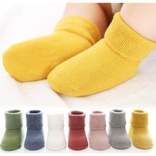 2021 New Baby Solid Soft Socks Winter Thick Warm Socks for Newborn Boy Girls Baby Thicken Terry Toddler Socks Winter Accessories