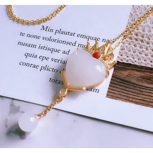 New Natural Hetian White Jade Love Heart Tassel Pendant Necklace Chinese Retro Light Luxury Charm Womens Silver Jewelry