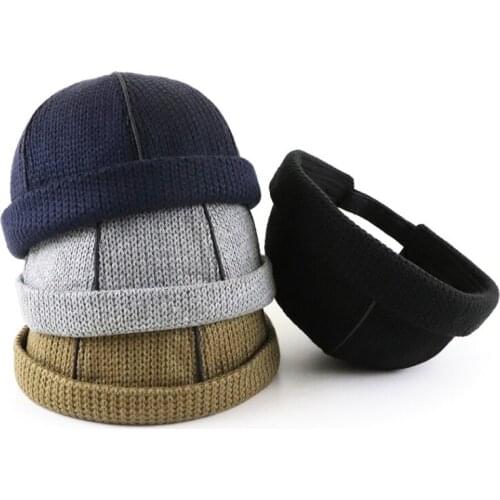Autumn Winter Men Women Knitted Hat Warm Sailor Cap Cuff Brimless Retro Navy Style Beanie Hatn