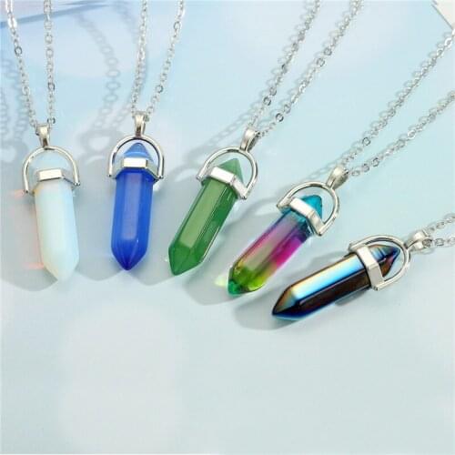 1PC Bohemia Colorful Transparent Crystal Bullet Necklace Punk Charm Geometric Pendant Chain Necklace Chain Choker Jewelry N248