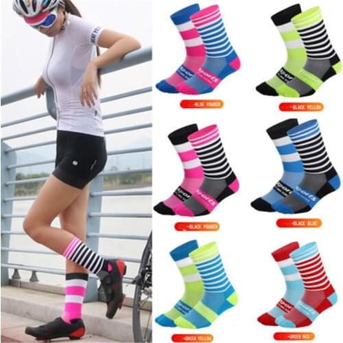 Stripe Cycling Socks Breathable Road Bike Running Basketball Sports Tube Wear Outdoor Sport Racing Cycle Women Men Sock