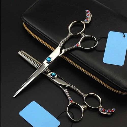 Professional japan 440c 6 inch Retro phenix hair scissors set cutting barber makeup makas thinning shears hairdressing scissors
