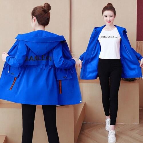 Womens Windbreaker New Slim Mid-Length Hooded Loose Student Spring Autumn Coat Trench