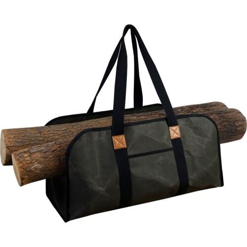 Waxed Canvas Bag Firewood Bag With Handle Portable Fire Wood Basket Log Carrying Bag Wood Carrier Tool Storage Bag Safety