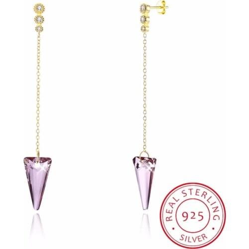 LEKANI Pink Crystal Triangle Drop Earrings Crystals From Swarovski 925 Sterling Silver Fine Jewelry For Women Best Friend Gift