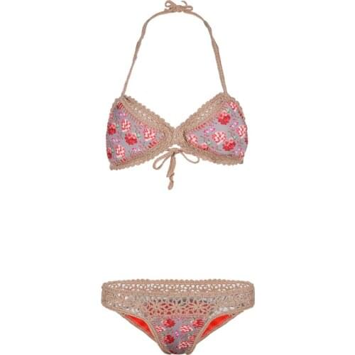 Women Sexy Swimwear Bikini Set Crocheted Elastic Floral Print Swimsuit Bathing Suit Beachwear