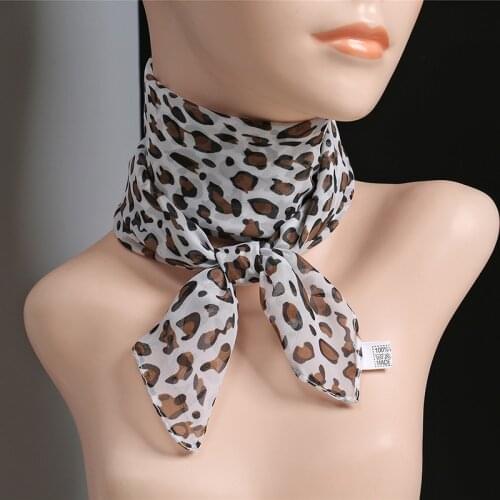 65cm Silk Scarf Korean Female Thin Chiffon Leopard Printed Tulle False Collar Neck Guard Shawl Women Summer Sunscreen Snood P72