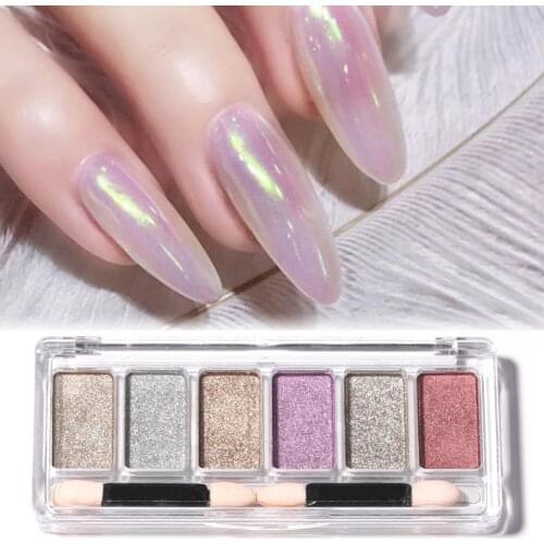 1 Set 53g Nail Glitter Powder Neon-Shimmer Mirror Dipping Powder Nail Glitter Shiny DIY Design 6 Colors Nail Art Powder Palette