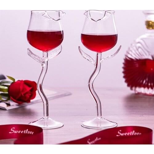 1pc Creative Rose Flower Wine Glasses Party Dinner Festival Red Wine Glasses Glass Rose Wine Cup